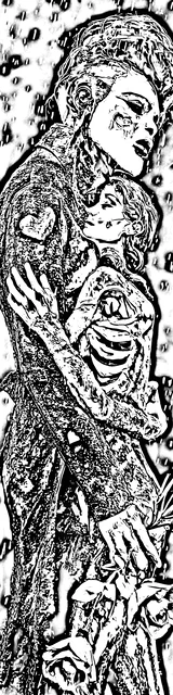 Free colorable bookmarks of a halloween couple hugging